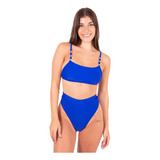 Malla Bikini Mujer Top Aplique Colaless Alta Traje De Baño