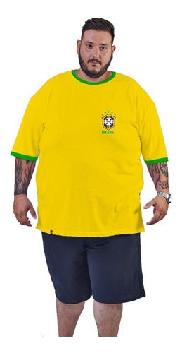 Camiseta Seleção Brasil Plus Size Grande Masculina Amarela