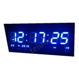 Relogio Digital Parede 46cm Calendario Hora Azul Bivolt