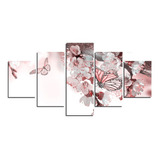 Quadro Decorativo Flores Borboletas Sala/quarto 5 Peças B
