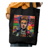 Bolso Negro Totebag Frida Kahlo Urbano Algodon