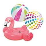 Inflable, Flamingo + 2 Pelotas Gigantes, Playera, Intex