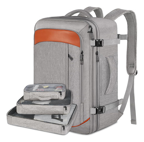 Mochila De Viaje Vancropak 1215 50l Con Tres Bolsos Gris Y Naranja