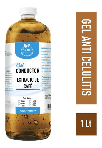 Gel Conductor Extracto De Café Anticelulitis Sane 1 Litro