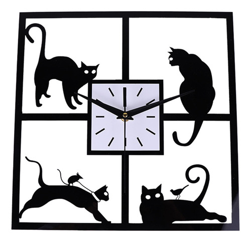Reloj De Pared Cuadrado Silencioso Con Forma De Gato Para Ni