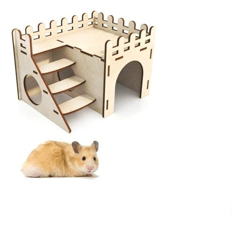 Casa Cabaña Hamster 2 Pisos Escalera De Madera Ratón Jerbo