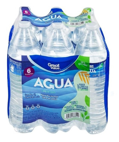 Agua Great Value 6 Botellas De 1 L C/u 18 Botellas