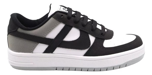 Tenis Panam Meztli Gris Negro Tacto Piel Moda Casual Hombre 