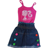 Conjunto Infantil Menina Blusa Alcinha E Saia Jeans