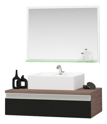 Conjunto Gabinete Banheiro Safira 60cm Com Espelheira