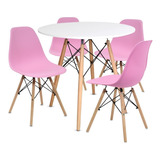 Comedor Moderno Nordico Mesa Eames Redonda + 4 Sillas Rosas