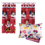 Kit Menina Minnie Happy Cortina + Jogo De Lençol Infantil