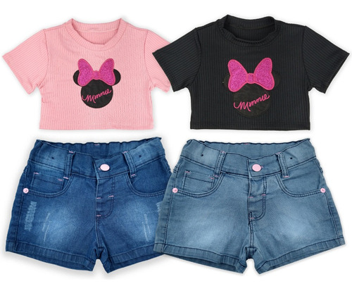 Kit 2 Conjuntos Infantil Feminino Cropped+short C/ Regulador