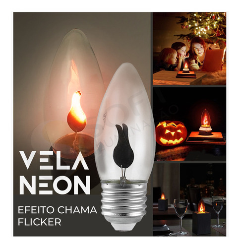 10 Lâmpadas Decorativas Vela Neon - Efeito Chama 3w 127v E27