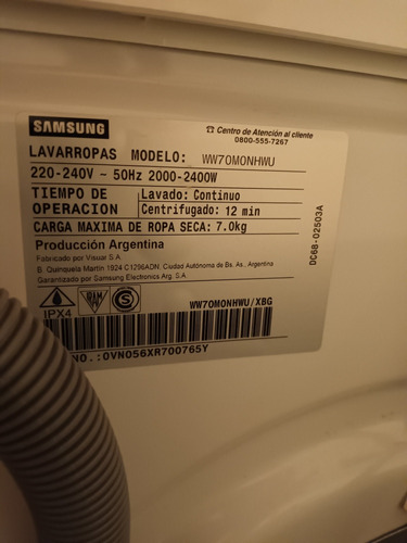 Lavarropas Marca Samsung  7kg De Ropa 1000rpm