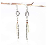 Cristal De Cuarzo Earringsclear En Bisel Plateado Con Cadena