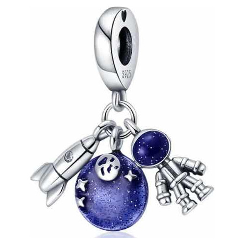 Hermoso Charm Astronauta Espacio Planeta Dije Plata Pulsera