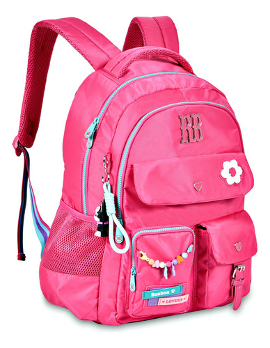 Mini Mochila Rebeca Bombom Com Zíper Cor Rosa Tecido Liso