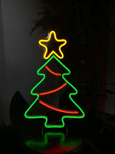 Placa Luminosa Led Neon Arvore Natal, Merry Christmas, Noel