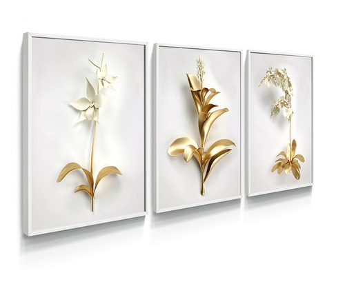 Quadro Decorativo Dourado Floral 3d Grande Quarto Casal Sala