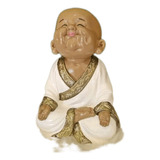 Buda Monge Da Felicidade Sorridente Branco 18cm Decoração