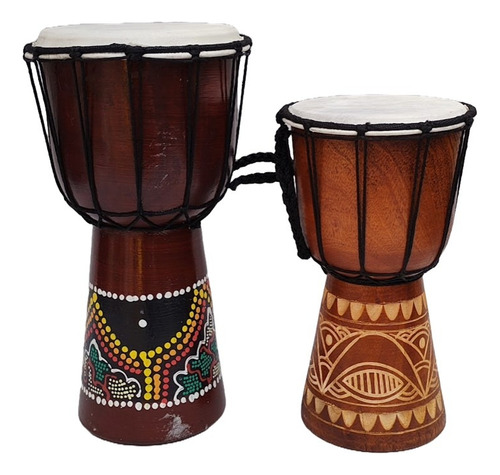 2 Tambores Africano Djembe Decorativos 30 Y 25 Cm Alto