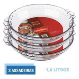 3 Travessas De Vidro Forma Filetada 1,6l Doces Torta Marinex