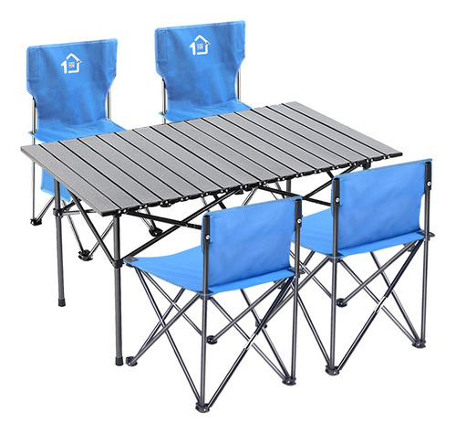Set Plegable Para Acampar Con 4 Sillas Y Mesa, Azul