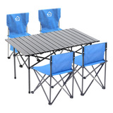 Set Plegable Para Acampar Con 4 Sillas Y Mesa, Azul