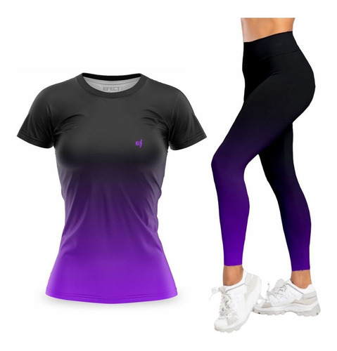 Kit Calça Legging Camiseta Feminina Degrade