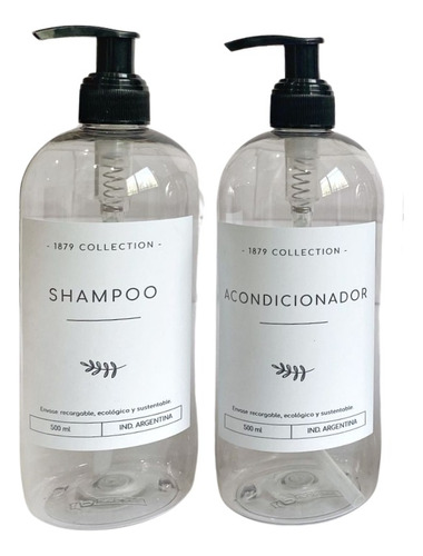 Set Dispenser Plastico Transp Shampoo+acondicionador 500 Ml