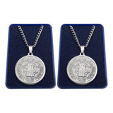 Pack X2 Medallas San Benito Con Cadenas De 50cm Y Estuches