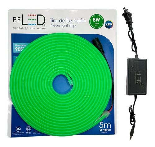 Tira Led Neon Flex 5m 12v Con Fuente 12v 3a Decorativa Color De La Luz Verde