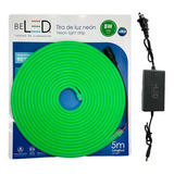 Tira Led Neon Flex 5m 12v Con Fuente 12v 3a Decorativa Color De La Luz Verde