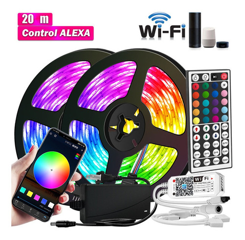 20m Fita Led Rgb 5050 Colorida Wifi Para Alexa