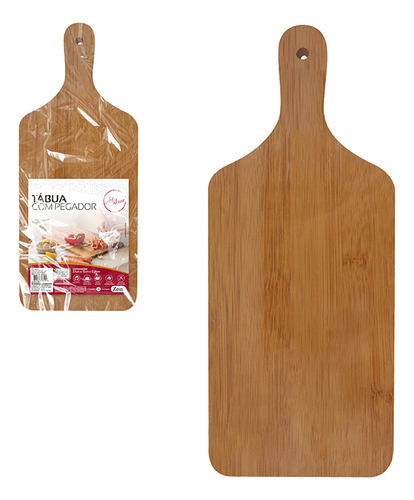 Tábua Madeira Bambu Churrasco E Petisco Com Pegador 37x15cm