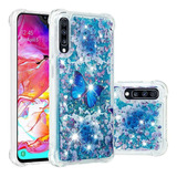 Funda Para Samsung Galaxy A70 - Glitter Azul/mariposa