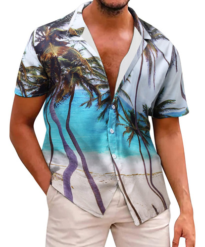 Camisa De Playa Hawaiana De Manga Corta Estampada En C Para