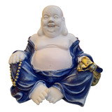 Adorno Figura Decorativa Buda Fortuna Blanco Azul Alto 21cm.