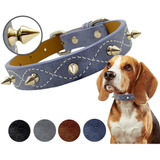 Collar Para Perro Tipo Cuero Con Picos Ajustable Chico - Med Color Azul Tamaño Del Collar Mediano M/m