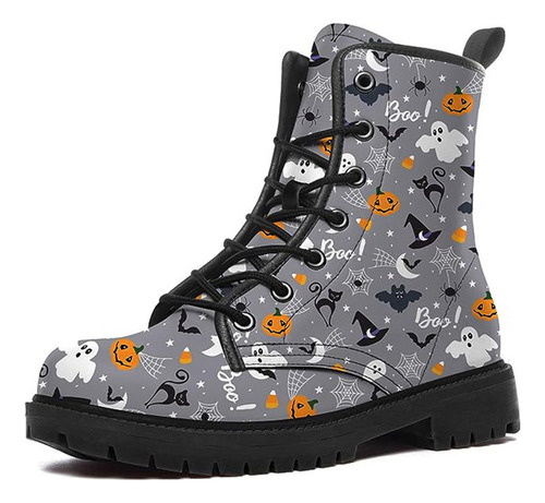 Botas Cortas Con Estampado De Elementos De Halloween.