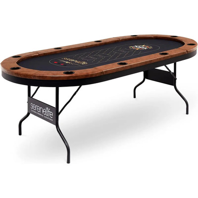 Mesa de Juego Plegable y Portátil SereneLife para Póker Casino con Riel Acolchado, 10 Jugadores Unisex Adulto, Negro, 213.36 x 106.68 x 76.2 cm | Meses sin interés