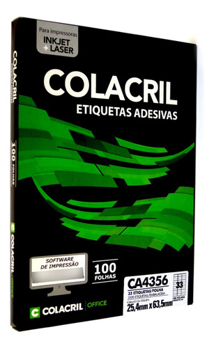 Etiquetas A4356 25,4mm X 63,5mm Colacril