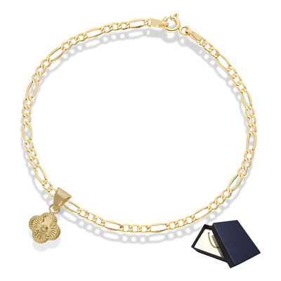 Pulsera Pulso Esclava Oro 10k Kilates Figaro 2.8mm 18 Cm Mujer Dama Regalo Brazalete Oro Italy Italiano 10 Kilates Trebol Diamantado Diamantada Moda Regalo Novia Joyería Fina 10 Quilates Amarillo 6 Cm