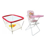 Combo Juego Corralito Plegable + Silla De Comer Plegable Fm