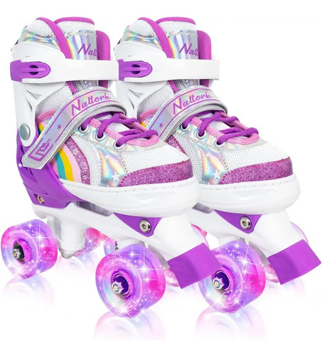 Patins Infantil Quad Ajustável Kit Proteção Rodas Led Full