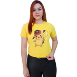 Polera Dama Estampada 100%algodon Diseño Pikachu Con Gorra 2