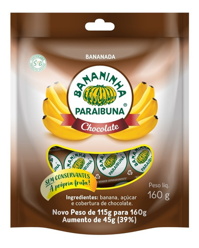 Bananinha Chocolate De  Paraibuna Vegano Doce Natural 160g