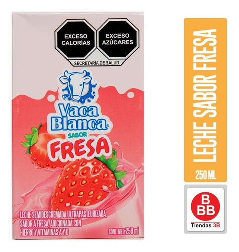 Leche Sabor Fresa Vaca Blanca, 250 Ml