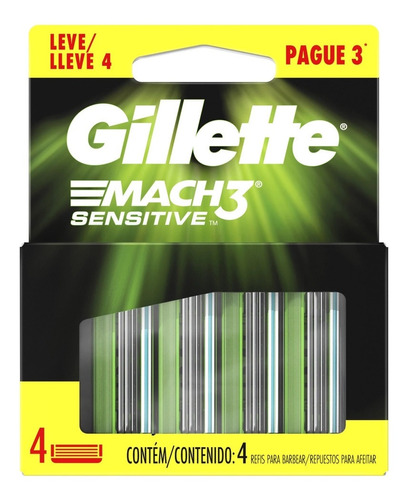 Gillette Mach3 Sensitive Carga Aparelho Barbear Lev 4 Pagu 3